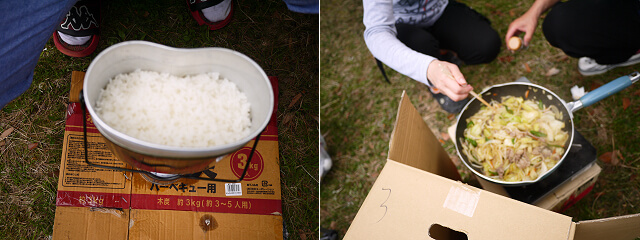 キャンプ飯　野菜炒め調理画像